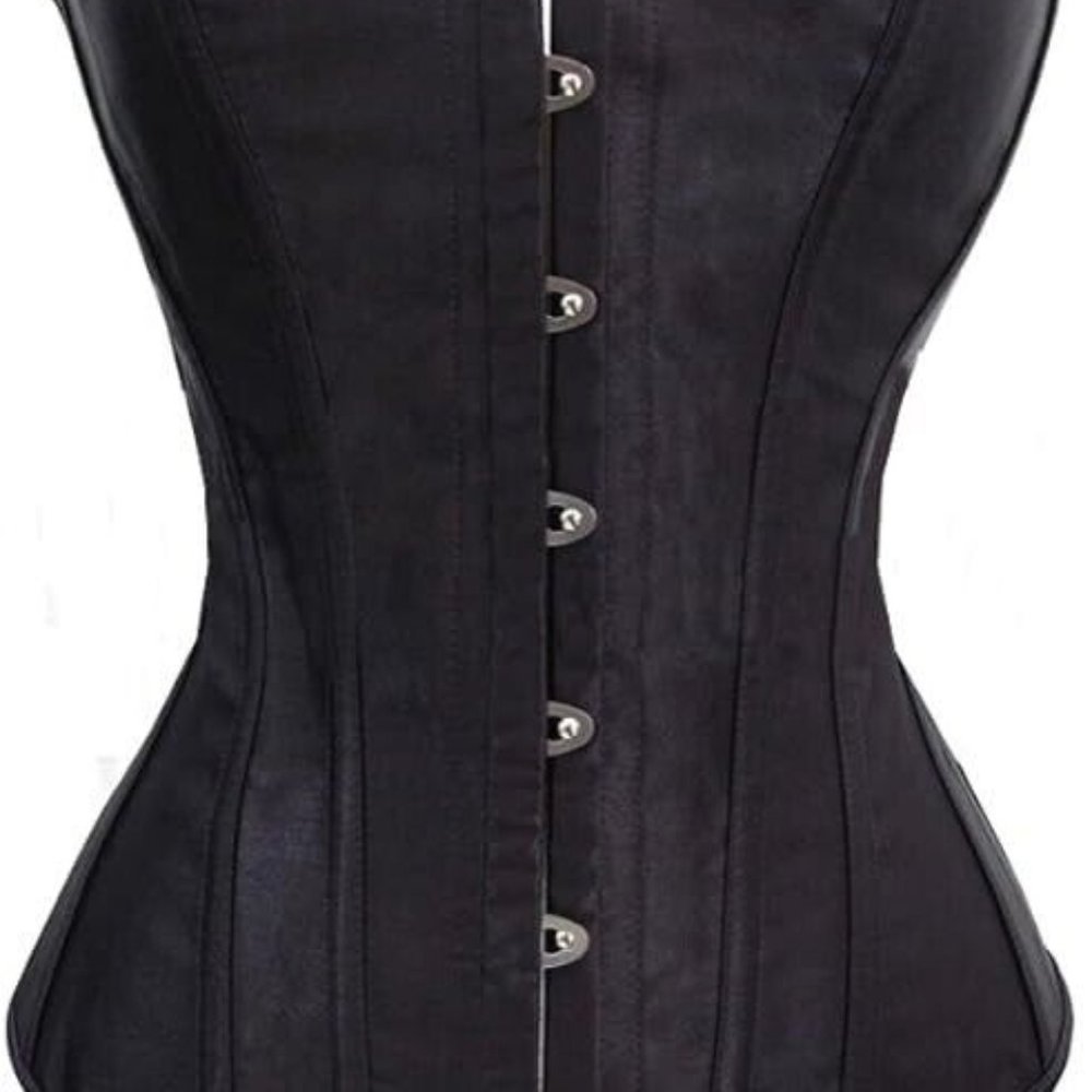 NEW ! Chicastic Black Satin Boned Corset Lace Up Waist Bodyshaper Top Size XL